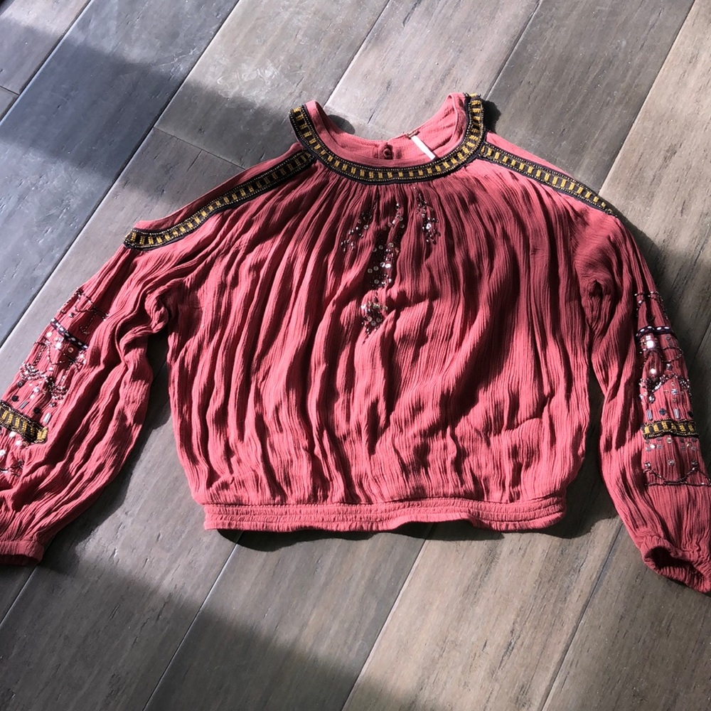 Free People cold shoulder boho top w/sequins